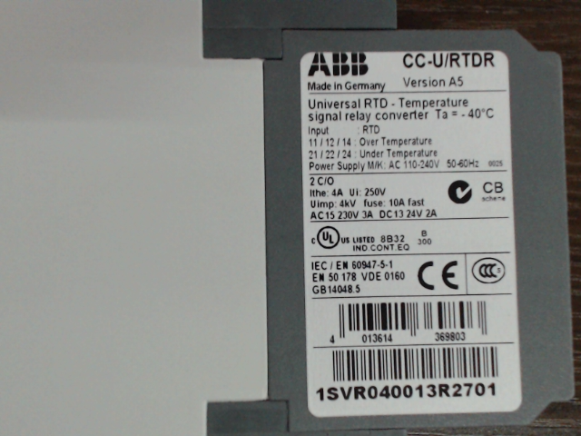 CC-U/RTDR -40°C Universalsignalwandler110-240VAC 50- 60HzR1 ON +5°C,OFF 2,5°C/R2 ON=10°C,OFF+15°C图片
